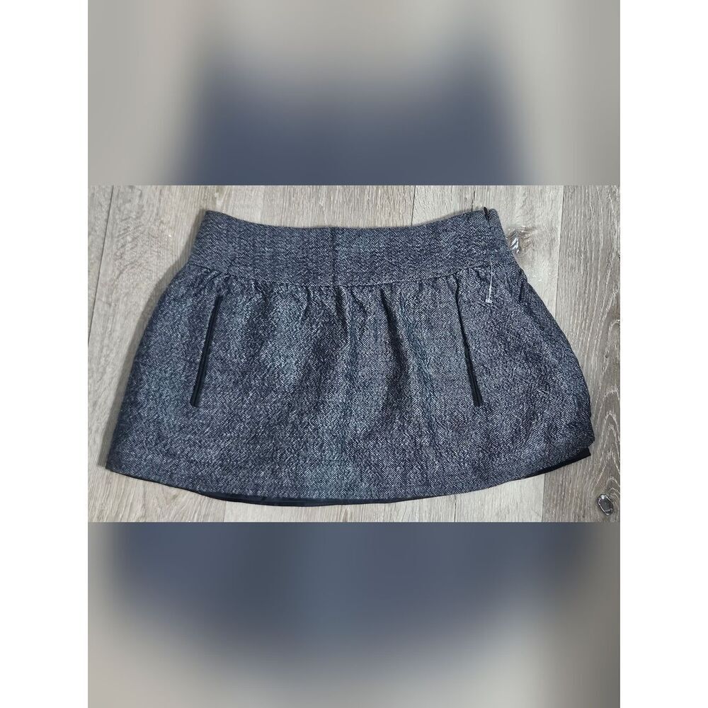 Theory Womens Wool Linen And Goat Leather Skirt Lined With Pockets Size 4